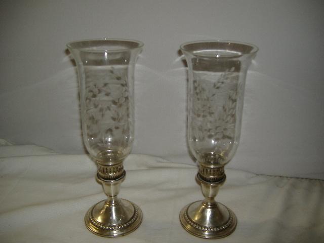 Picture 061.jpg - Pr. etched glass vases w/ Hawkes Sterling Silver Bases